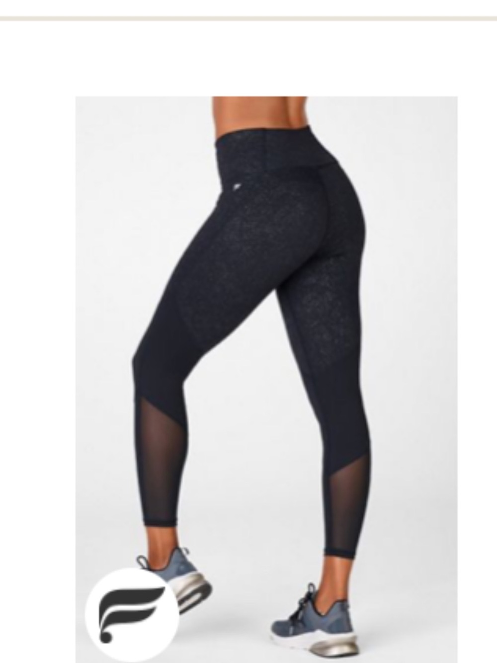 EUC - Fabletics Powerhold High-Waisted 7/8 Length Black Clear Glitz Leggings